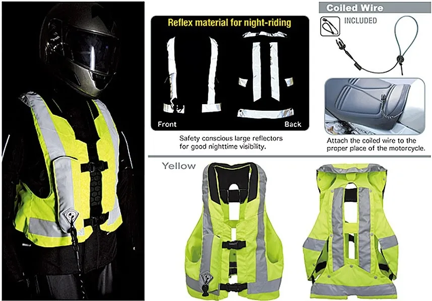 Adults Motorcycle Airbag Vest Racing System Reflective Nylon Jacket Black Fluorescent Print Breathable Protective Gear Motocross