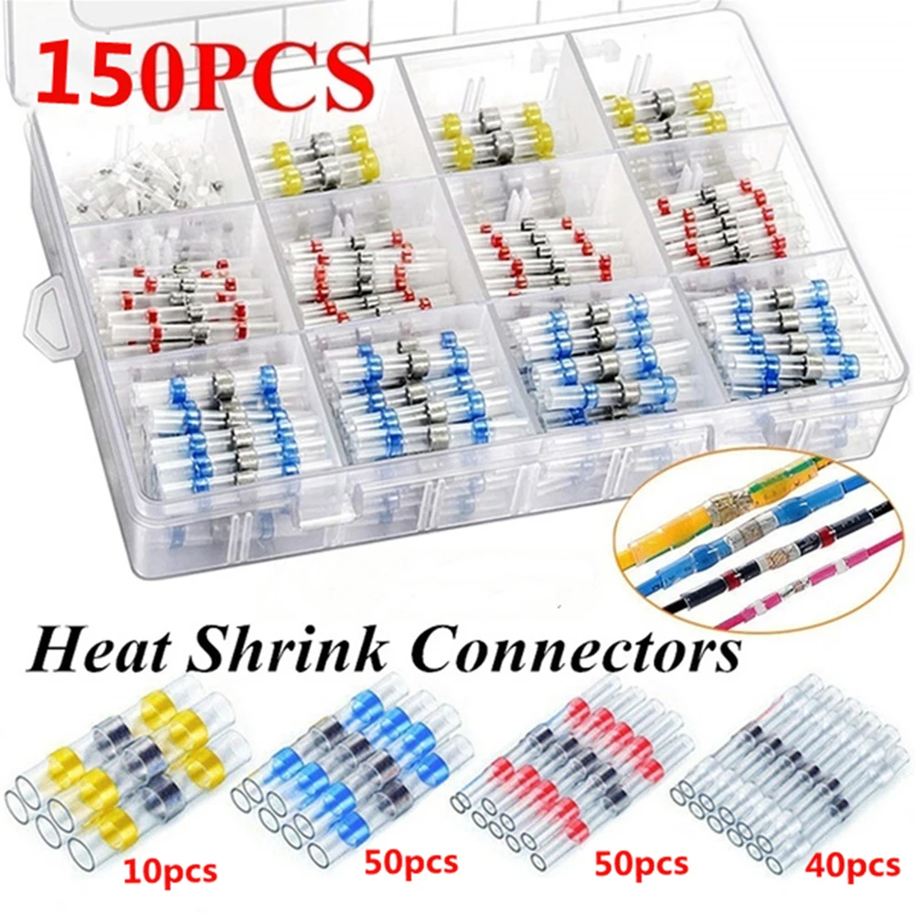 150PCS Heat Shrink Terminal Solder Ring Heat Shrink Tubing Waterproof Boxed Terminal Sleeve