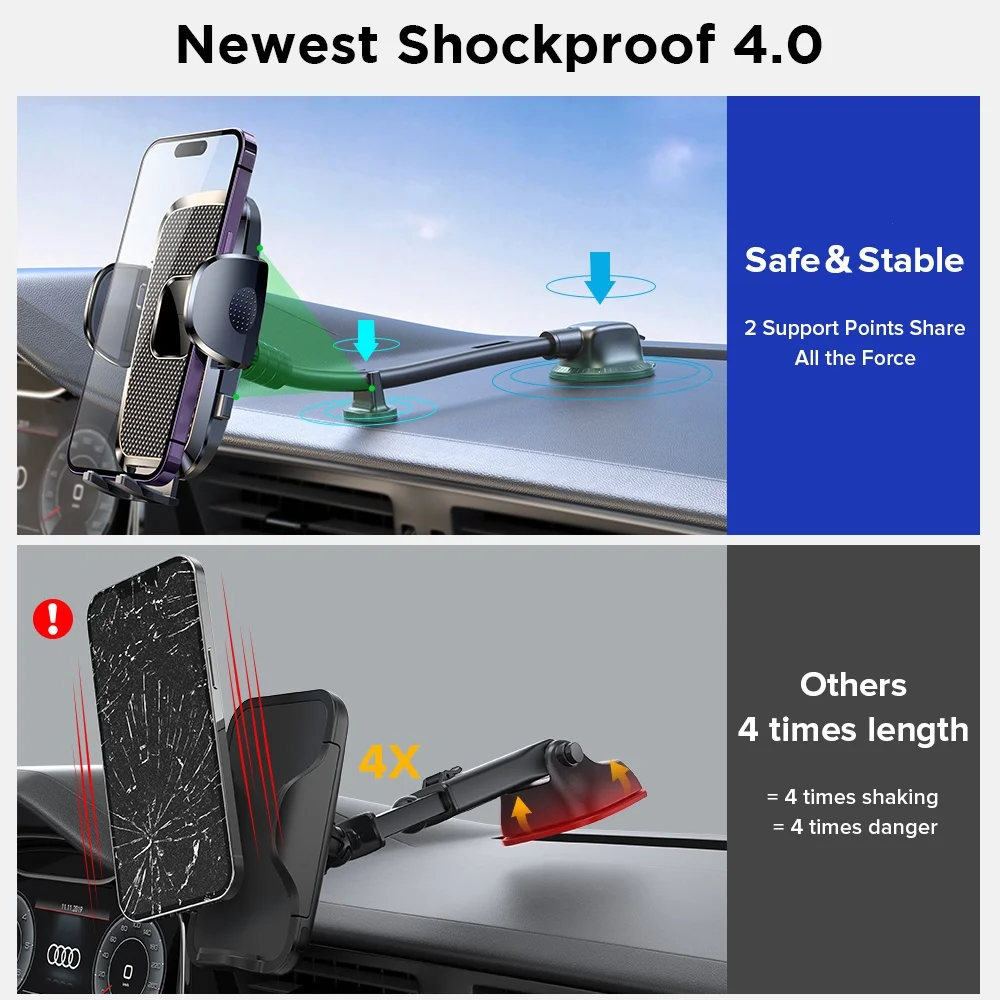 Dashboard Car Phone Holder 360° Widest View 9in Flexible Long Arm Universal Handsfree Auto Windshield Air Vent Phone Mount