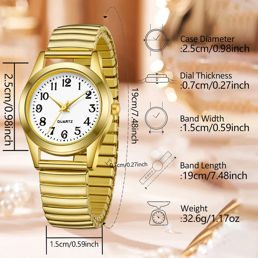 Luxury Gold 2pcs Round Quartz Watch With A Header, Couple Watch Set