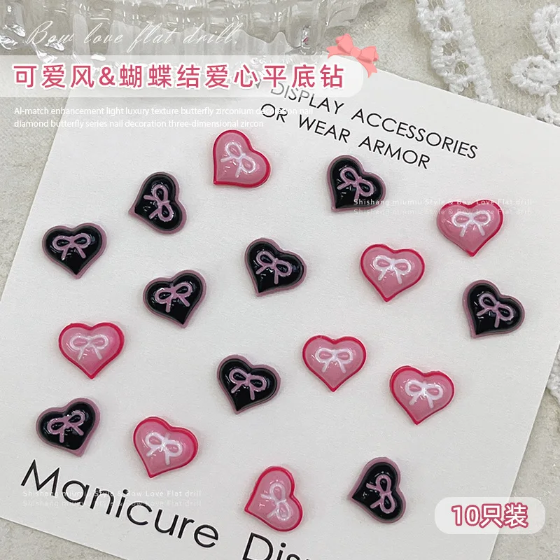 20PCS Lovely Pink Black Bow Butterfly Flatback Resin Nail Art Rhinestones Decorations Manicure Sweet Cute Ornaments Accessories