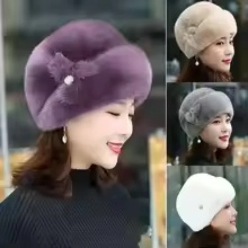 Hair Top Hat Fashion Leather Warm Hat Middle-Aged Fur Bag Ca