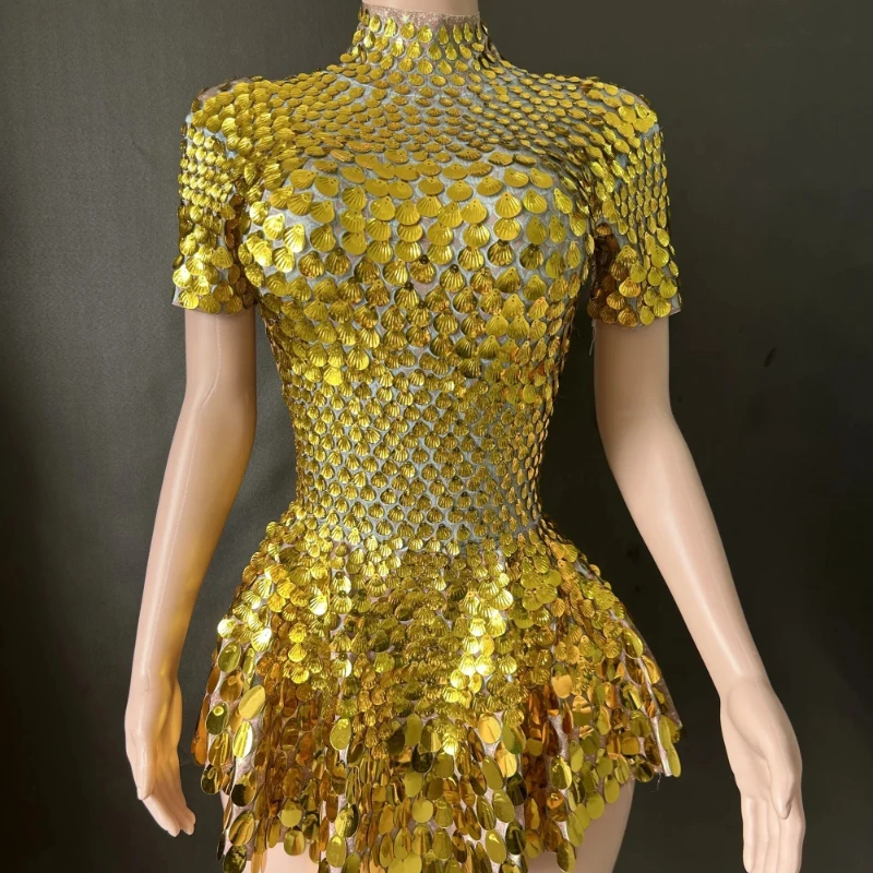 فستان نسائي فضي مثير للنوادي الليلية يوتار لامع جميل ترتر زي صغير للاحتفال بحجر الراين تنورة بار لأعياد الميلاد #2