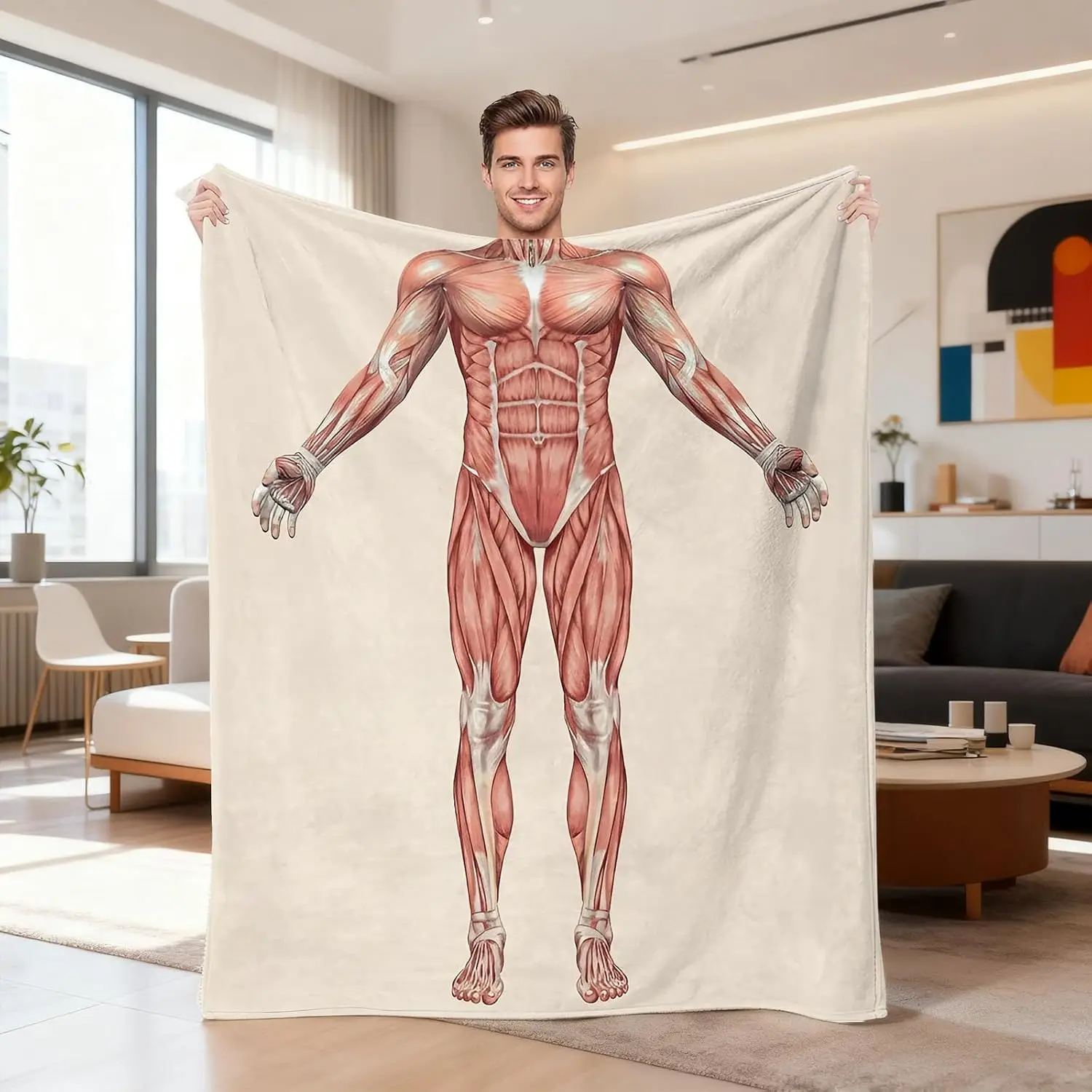 Funny Human Anatomy Muscle Throw Blanket Artistic Organ Diagram Gag Gift For Adults Bedroom Living Room Decor