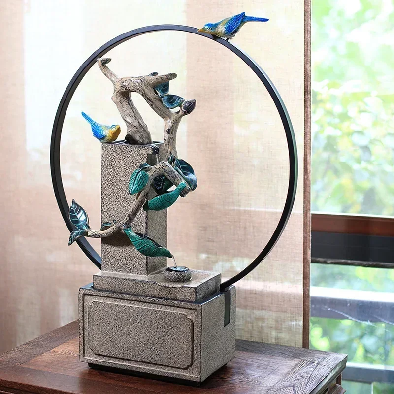 Montaña Artificial y fuente, decoración de paisaje acuático, planta bonsái, humidificador, mueble de TV, escritorio