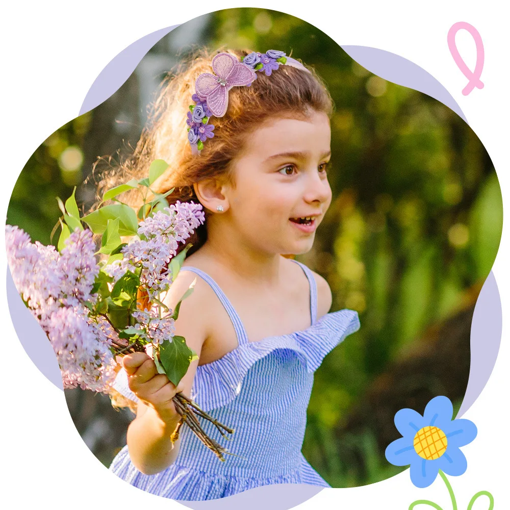 1Pcs Children Butterfly Headband Lace Flower Headpiece for Girls Daily/party Cute Hair Accessories,available in Multiple Colors view 3