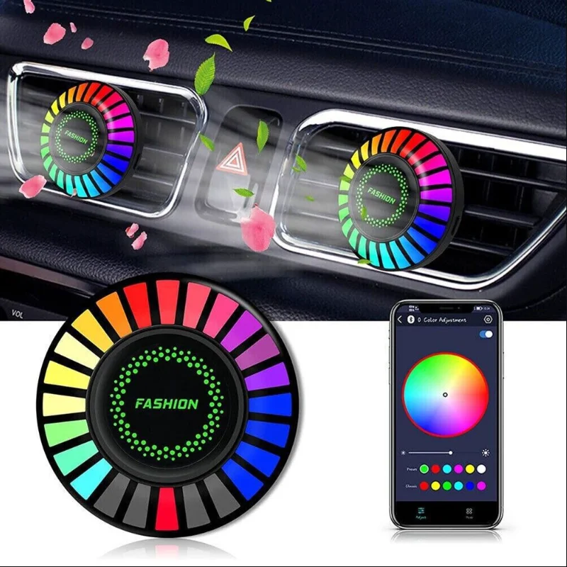 24 LED Light RGB Sound Control Voice Rhythm Ambient Pickup Lamp For Car Diffuser Vent Clip Air Fresheners Fragrance APP Control