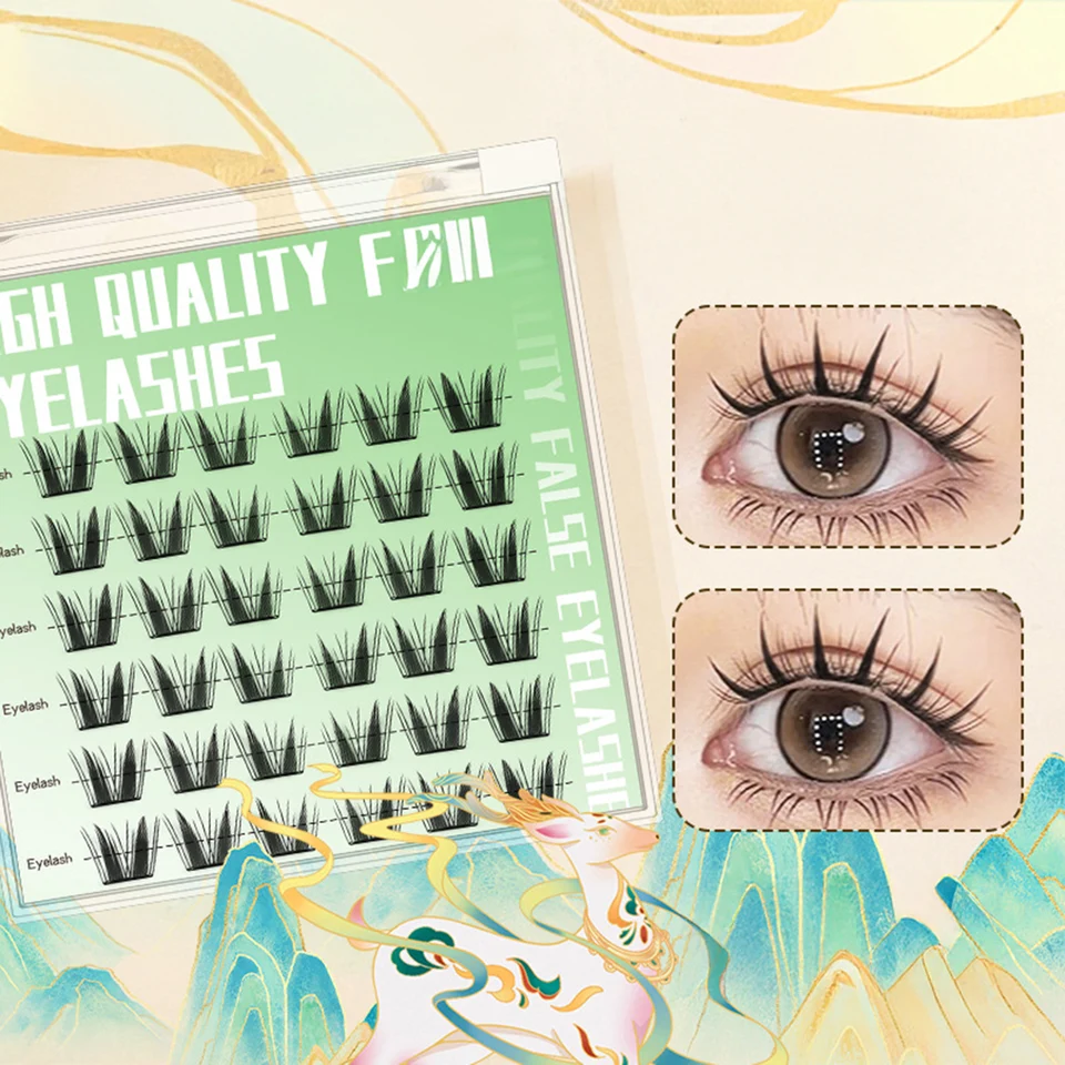 Pestañas Postizas Naturales para Cosplay, Sin Pegamento, Grupos de Pestañas para Efecto Levanta Ojos, DIY, con Herramientas de Maquillaje 3
