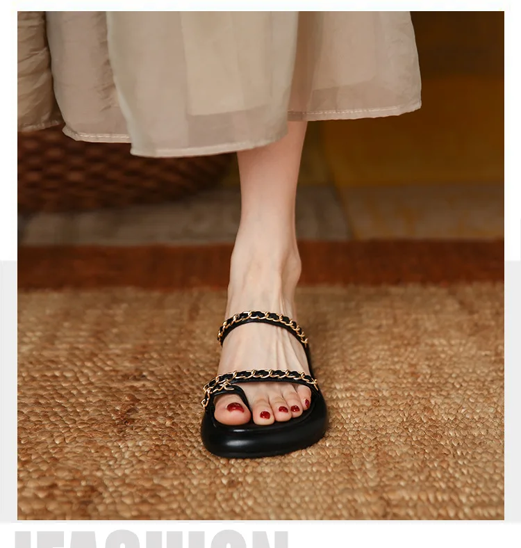 2023 New Women Summer Fashion Chain Flip-flops Sandal Slippers Woman Flat Platform Sandals Casual Flat Slippers Slides