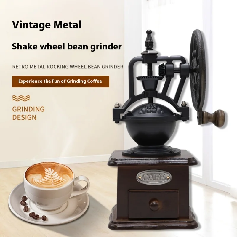 Retro  Hand Coffee Grinder: Large Easy-Turn Wheel + Wooden Storage Box – Ideal for Coffee Enthusiasts