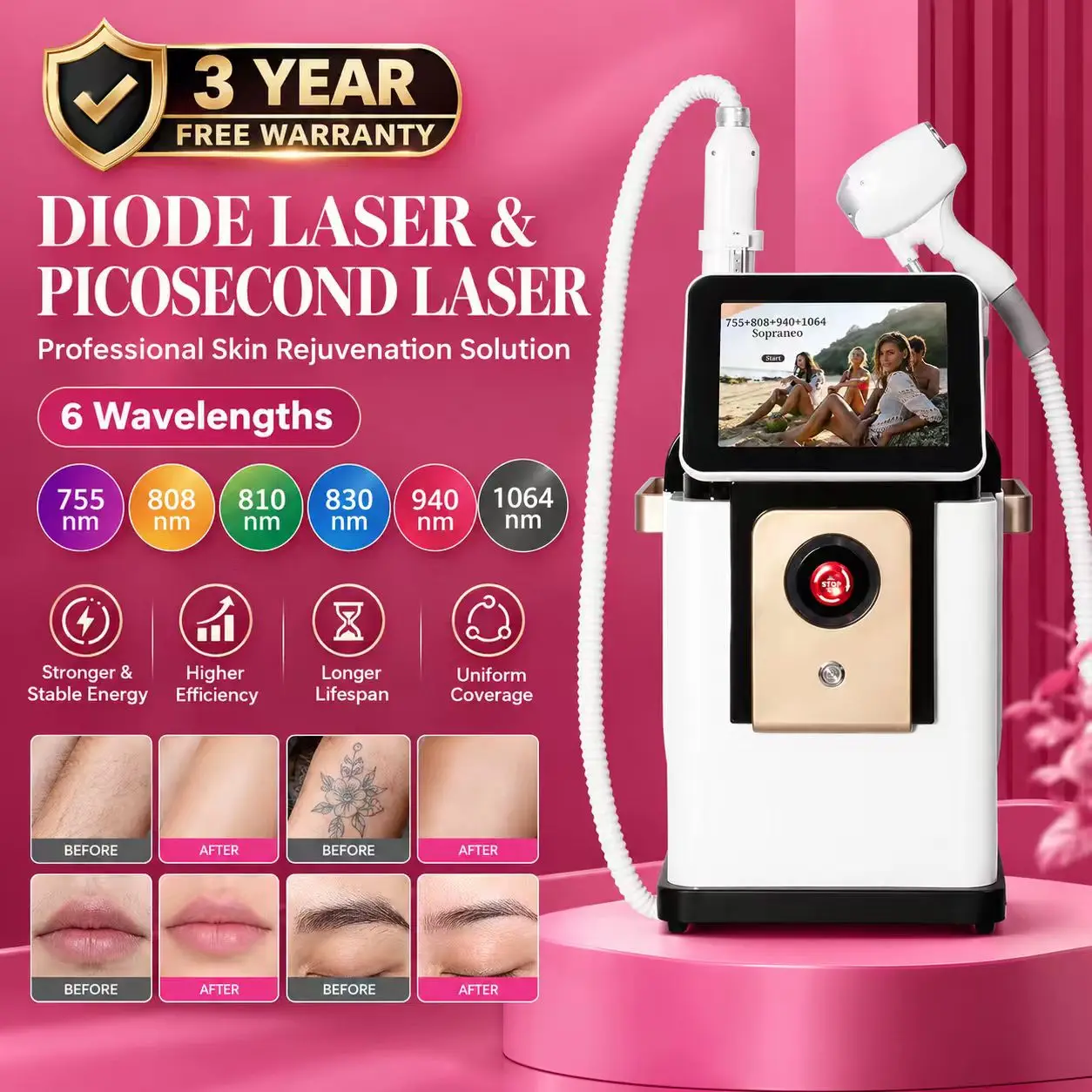 2-in-1 White Swan Desktop Beauty Equipment, Ultra-Low Temp Cooling with 4K Touch Screen, Skin-Safe Painless Therapy