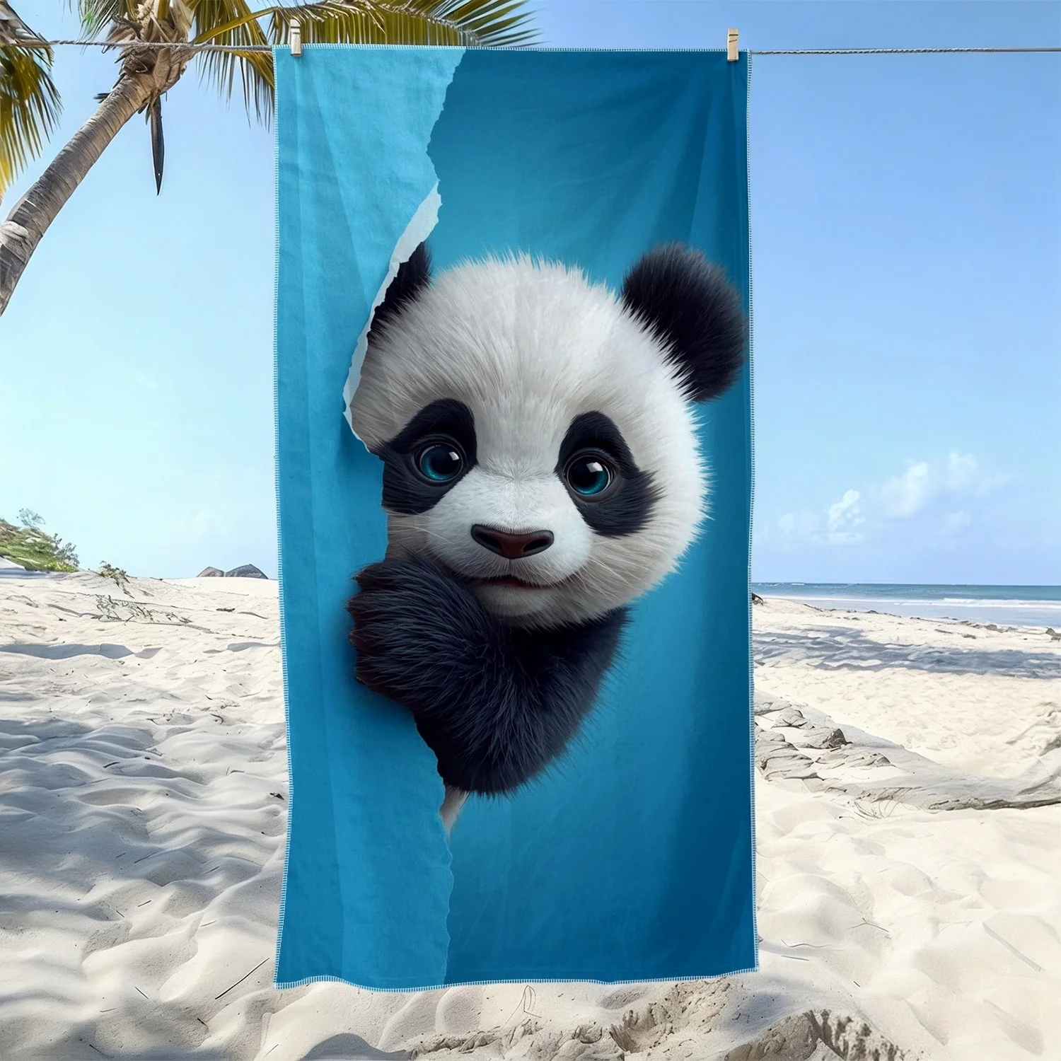 1pc Cute Playful Panda Print Microfiber Beach Towel Quick Dry Ultra Absorbent Bath Towel For Beach Vacation Pool Party Birthday