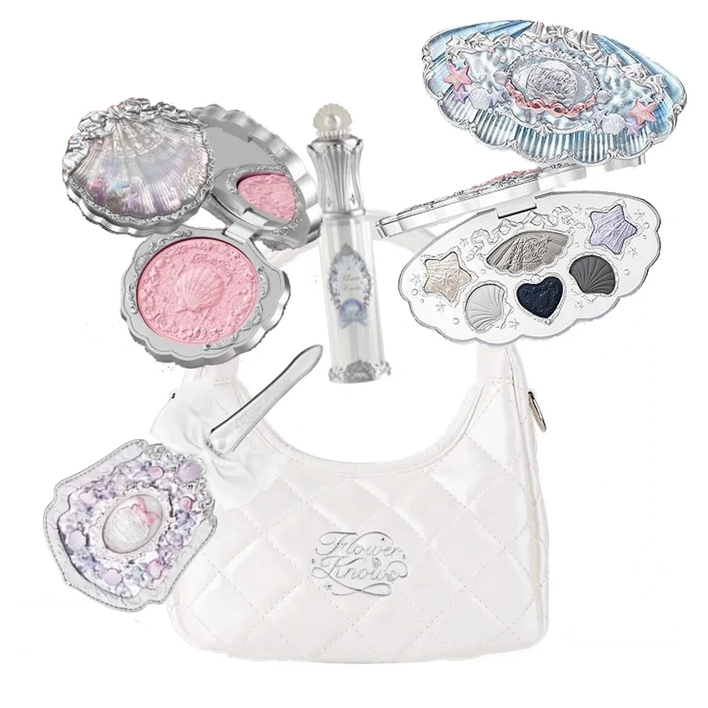 Makeup Set Flower Knows Shell's Jewel Collection Eyeshadow Palette Blush Lip Gloss Makeup Bag Matte Glow Shimmer Eye Shadow Kit