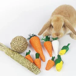 Juguete para masticar conejos y hámster, juguetes para morder los dientes, bolas tejidas de zanahoria y maíz para limpieza de dientes, juguetes molares de rábano, suministros para mascotas, 1 ud.