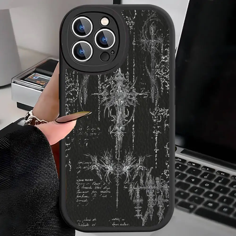 حافظة لهاتف آيفون 16 15 14 11 12 13 Pro Max Plus من الجلد الخلفي على الطراز القوطي Cyber Sigil