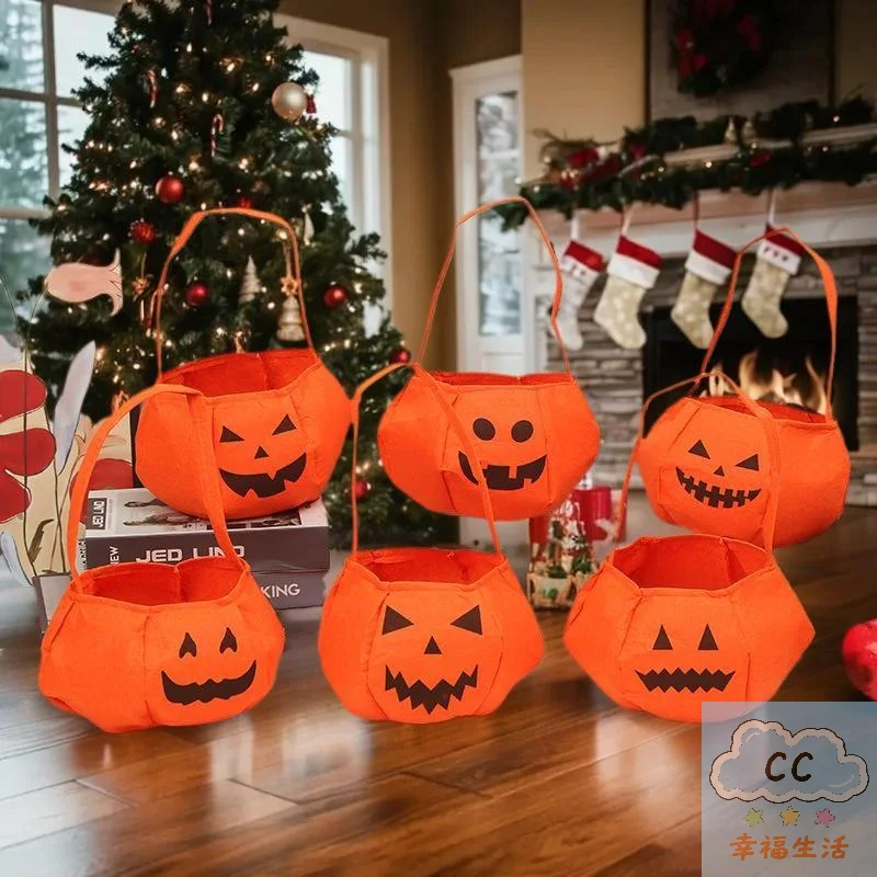 Tas Permen Halloween Bertema Labu, Tas Trick or Treat Portabel, Tas Hadiah Pesta untuk Anak-Anak