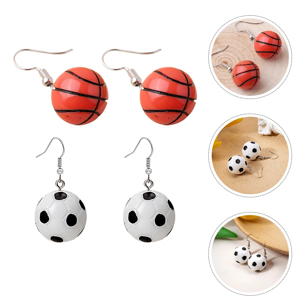 

2 Pairs Sports Style Mini Simulated Resin Football Basketball Earrings Cartoon Girls Decor for Peculiar Metal