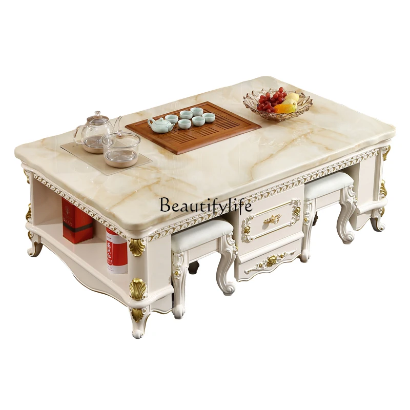 

*European coffee table small apartment living room household solid wood marble kung fu tea table