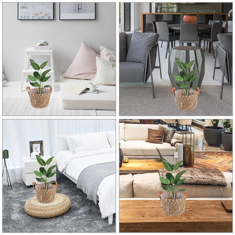 

Straw Decorative Basket Woven Baskets Storage Small Grass Handmade Natural Material Portable Handle Room Plant Pot 25x20