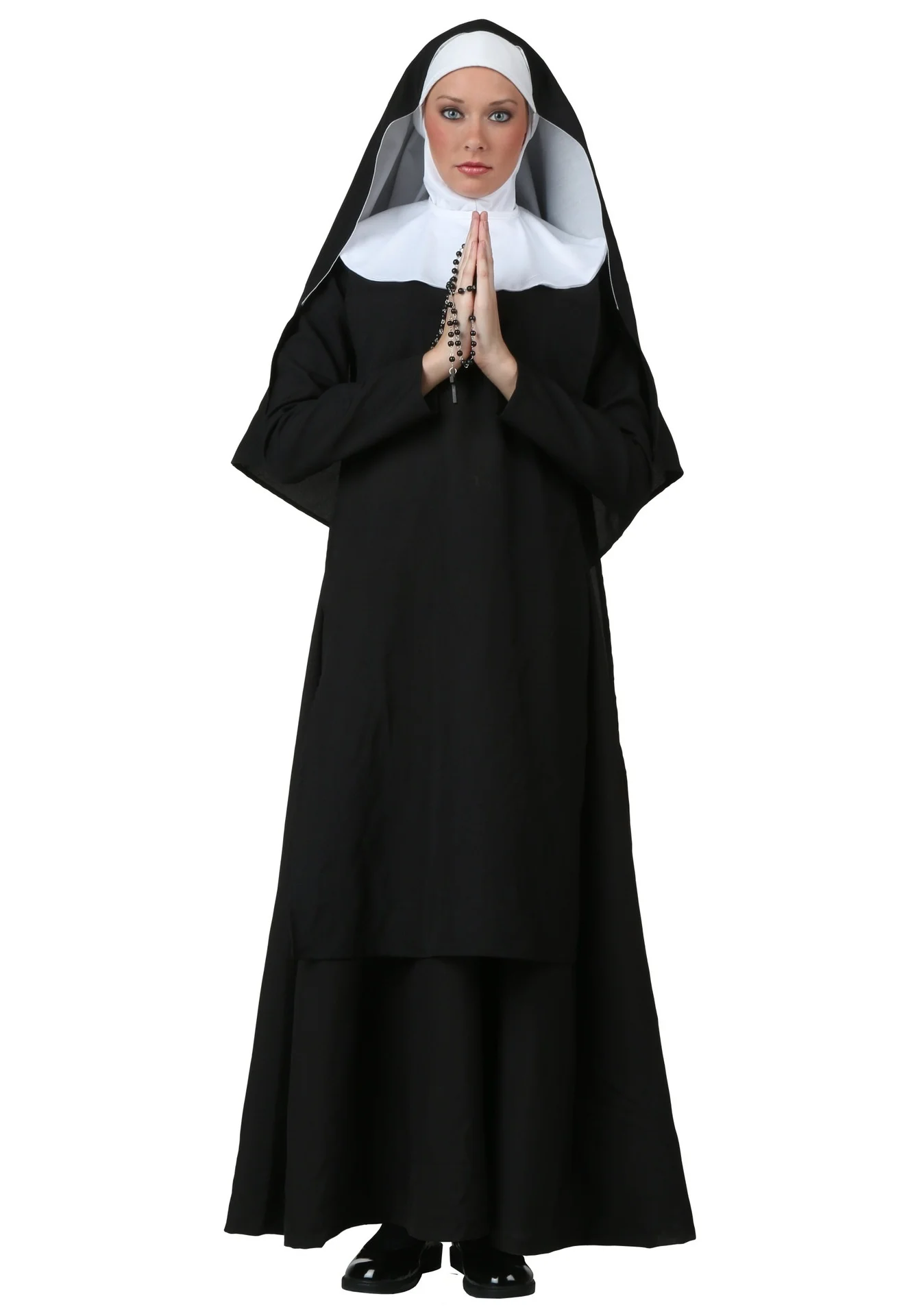 Nun Sister Habit Costume Halloween Women Christian Missionary Catholic Cosplay Carnival Fantasia Fancy Dress Balck Long Dress