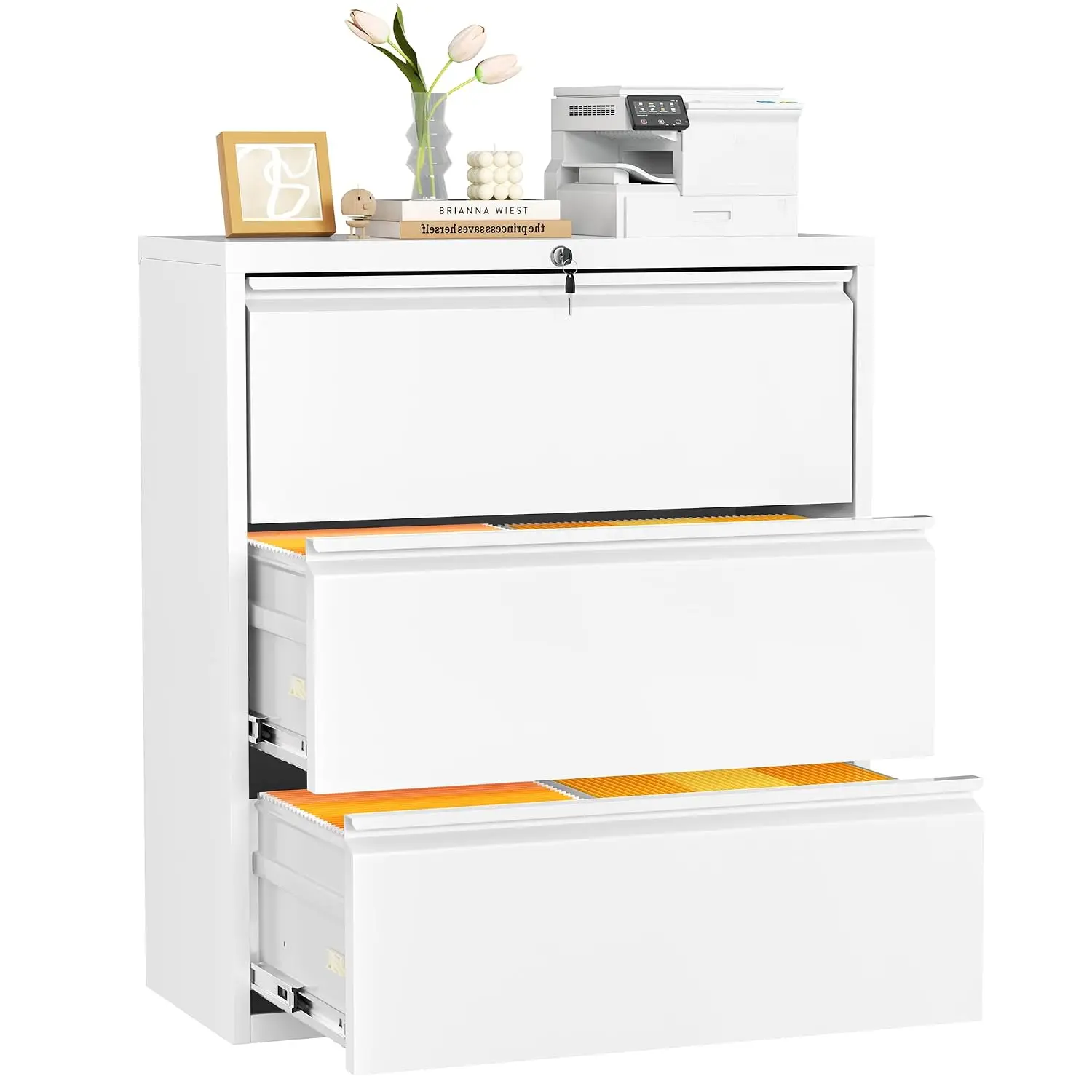 3-Drawer Lateral File Cabinet with Lock, 28