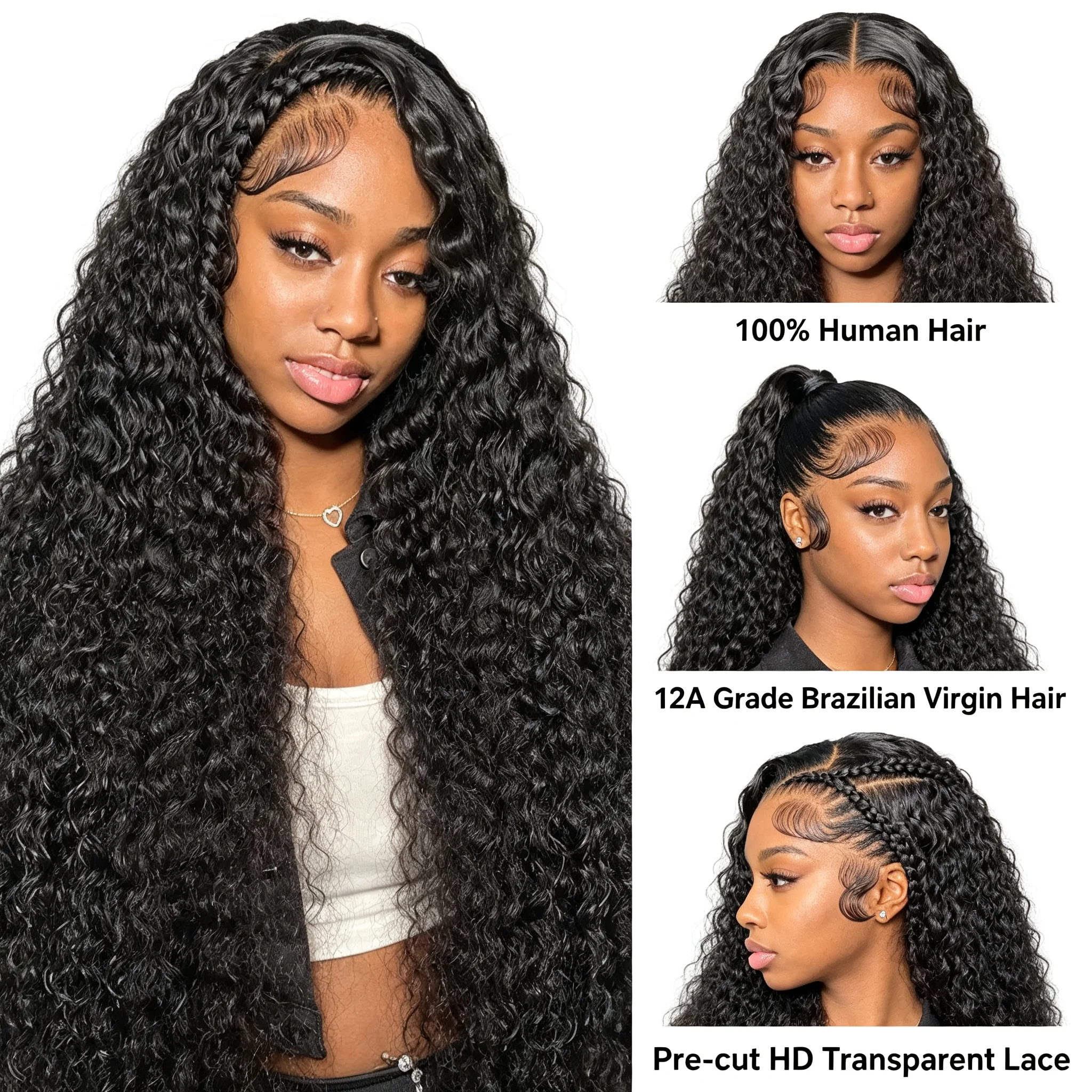 30 36 40 Inch Unprocessed Virgin Loose Deep Wave Wig Natural Color Springy Curl Texture Multi‑Size Lace Base 13x6 HD Lace Frontal Pre‑Plucked Human Hair Wigs 5x5 For Women