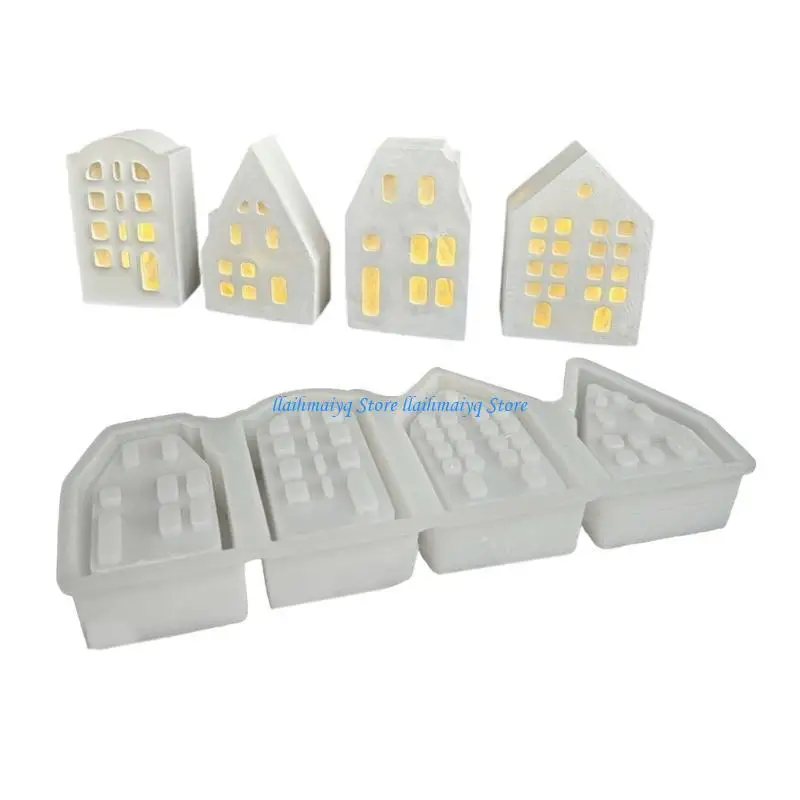 

573B 4 House Shaped Tealight Holder Mold Flexible Silicone Lamp Mold Gypsum Mould Jewelry Making Tool