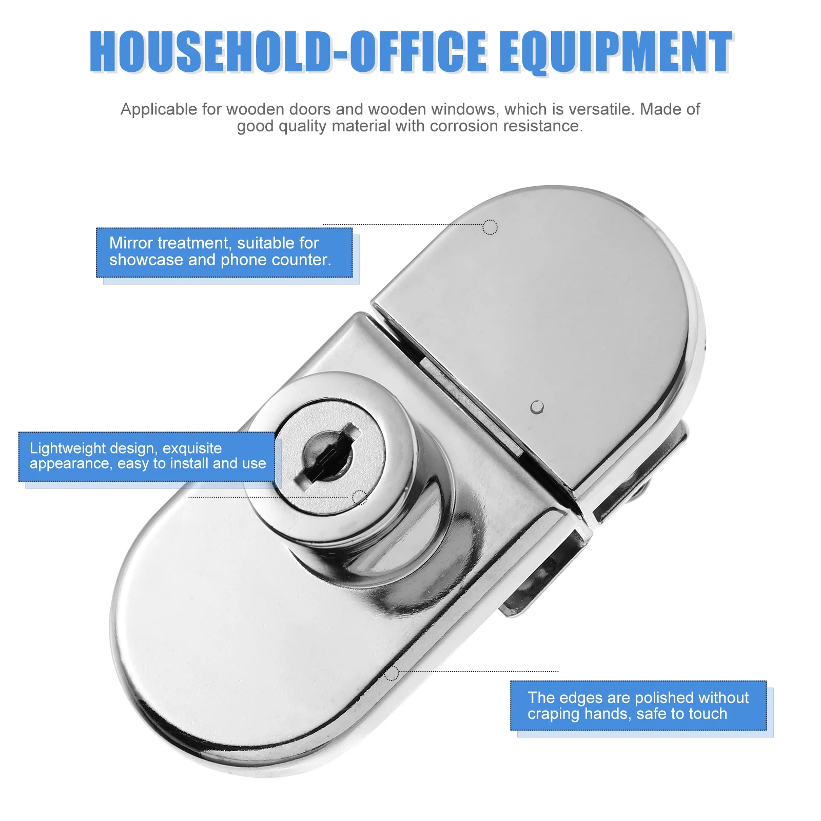 

Glass Cabinet with Key Zinc Alloy Single Door Security for Showcase Office Display Durable Corrosion Resistant