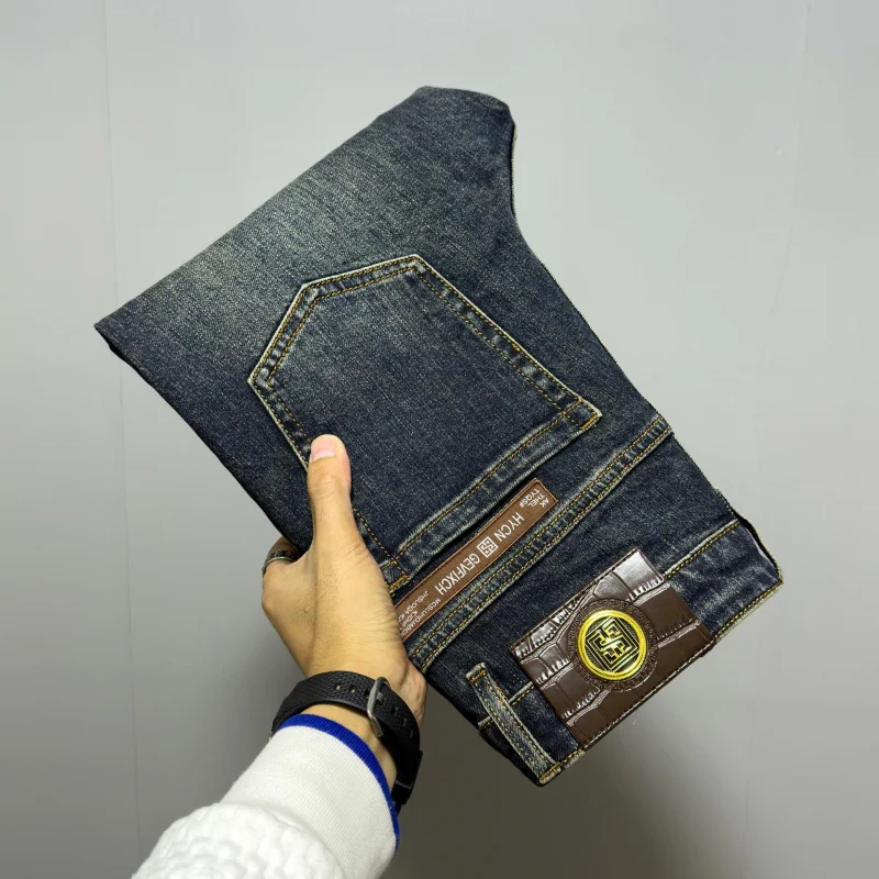 Denim pants for men, high-end minimalist retro blue, matte white blue, versatile small straight leg slim fit jeans