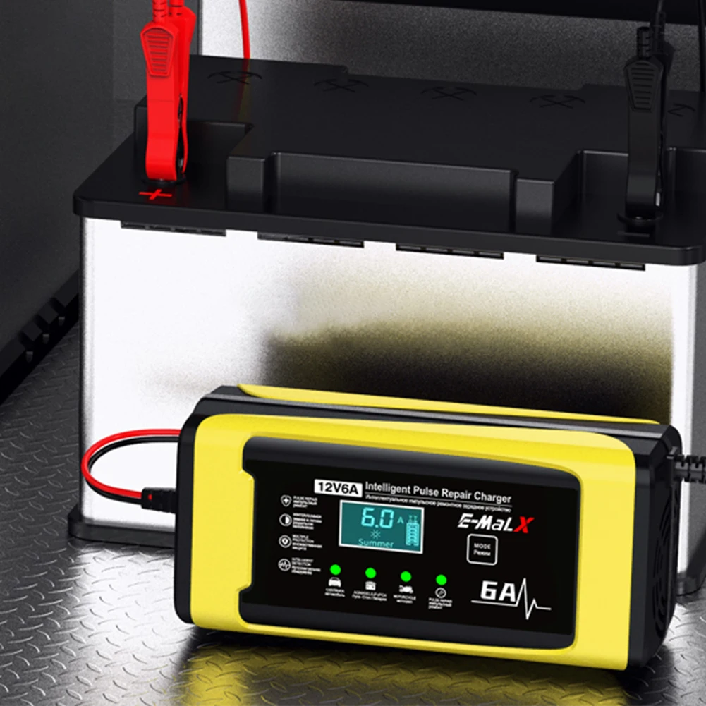 Chargeur intelligent pour motos électriques 6A 12V, unité de charge de batterie de voiture et de moto pour Batteries au plomb AGM GEL