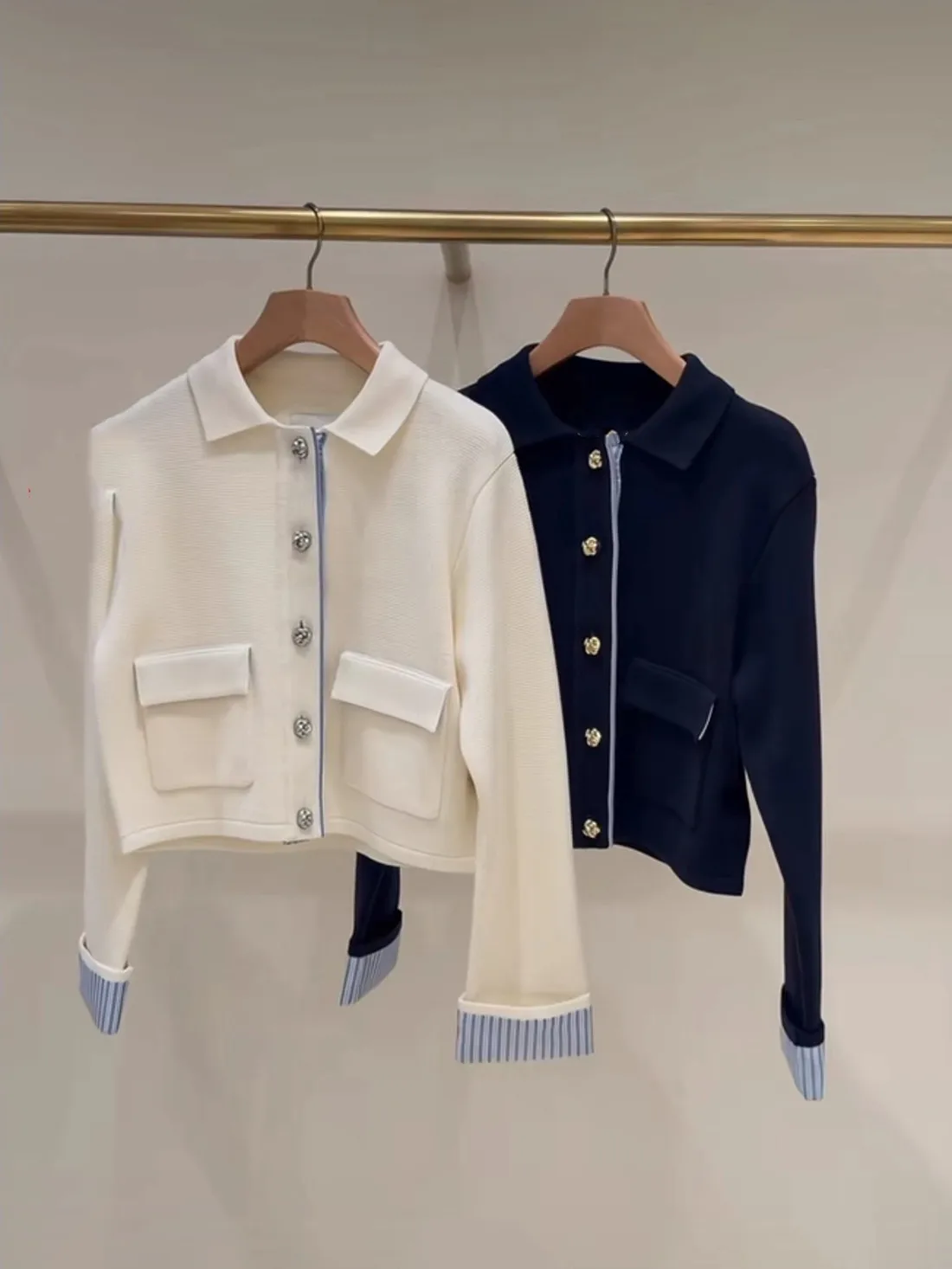 

Высококачественный вязаный кардиган во французском стиле в полоску irt Sve в стиле пэчворк, женская верхняя одежда Faion, длина с воротником...