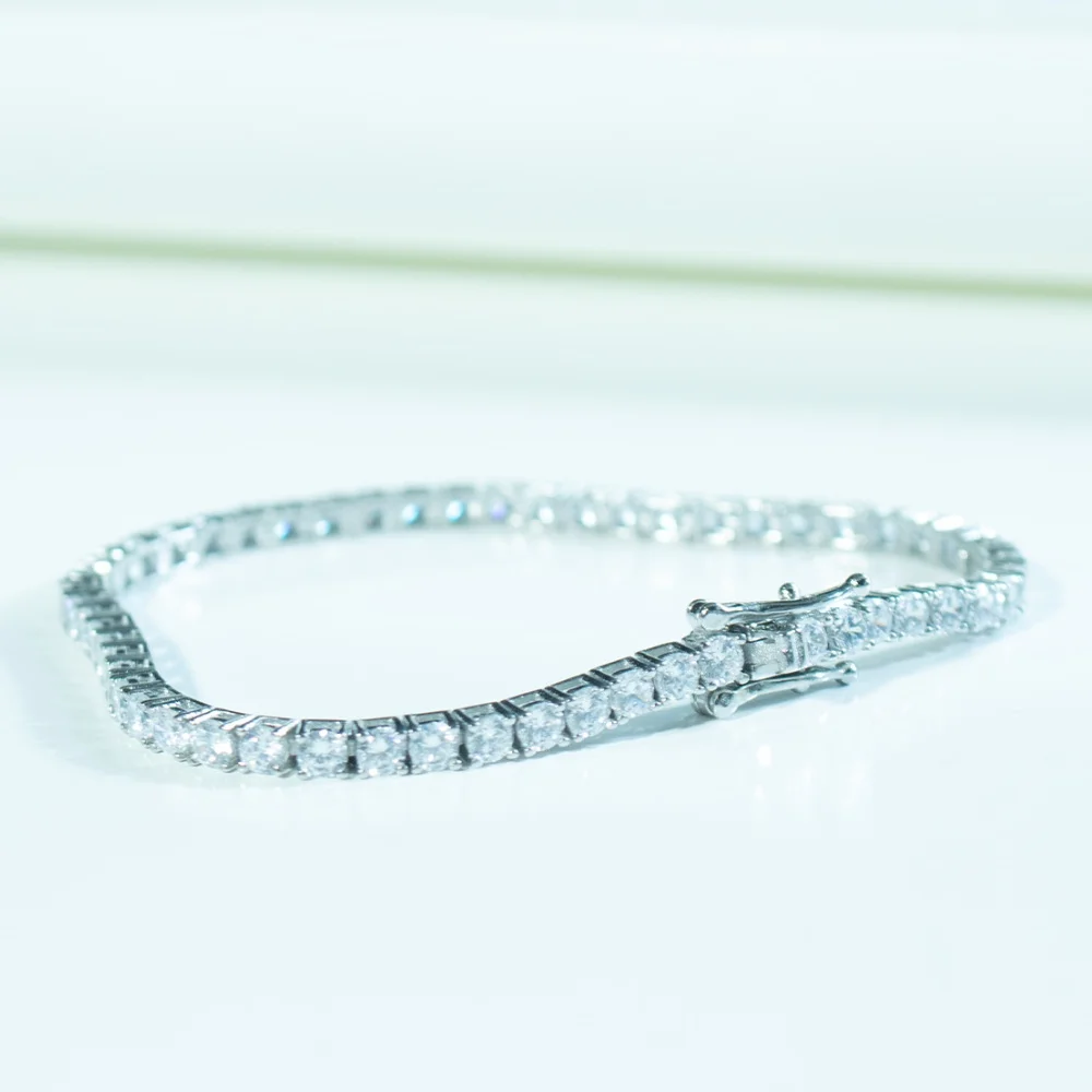 

3mm White Zircon Tennis Bracelet 18cm 925 Silver Cubic Zirconia Bracelets