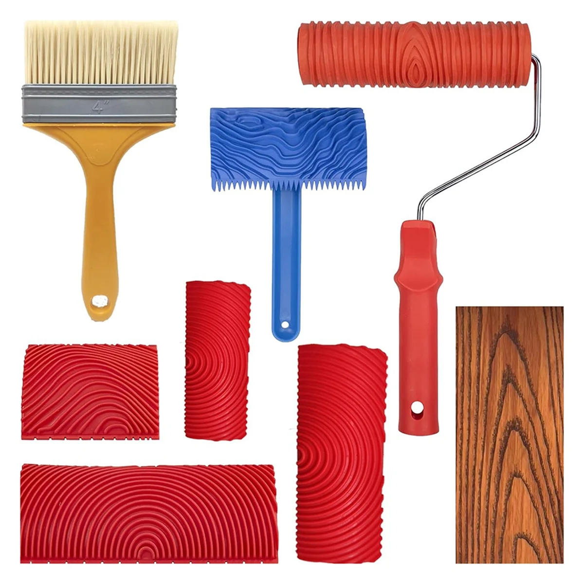 8Pcs Wood Grain Tool Set Wood Texture Paint Tool DIY Rubber Wood Pattern Painting Roller for Wall Room Art