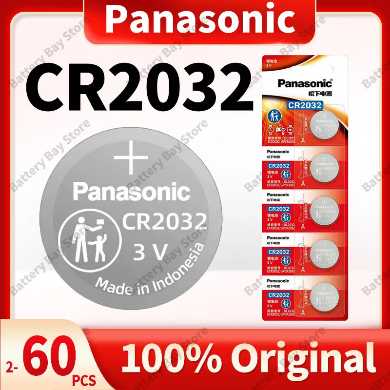 Batería de botón de litio Original Panasonic CR2032 de 3V, pila de botón para relojes/remotos/juguetes/calculadores/llaveros, larga duración (2-60 uds)