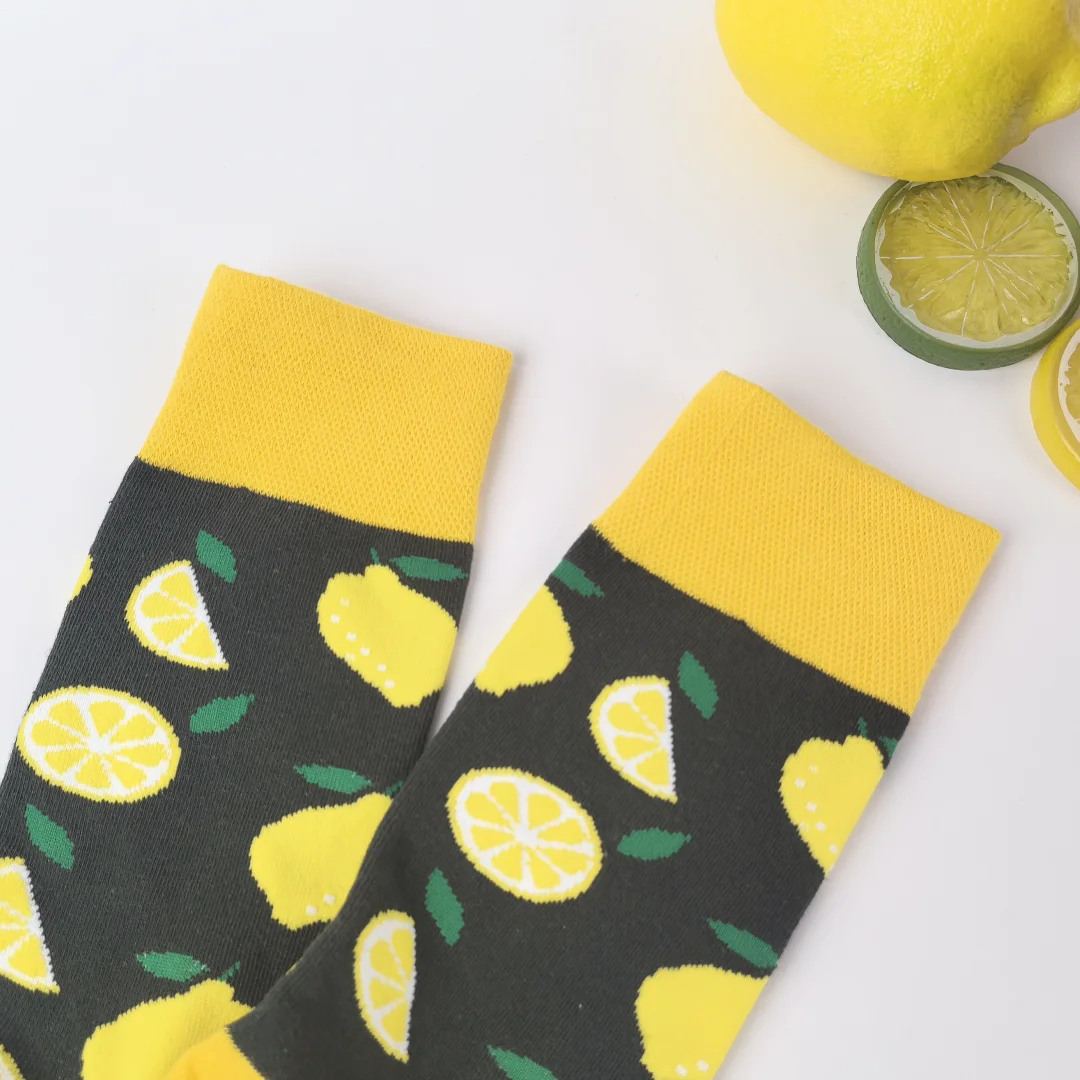 زوج واحد/2 أزواج من الجوارب النسائية ذات الطباعة الليمونية لمنتصف الساق - نسيج ناعم ومسامي، أحذية مريحة للاستخدام اليومي