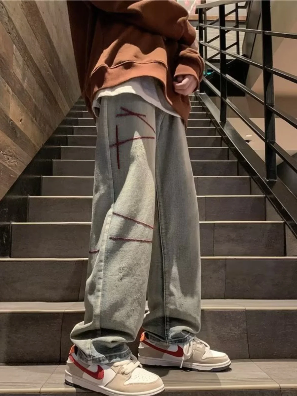 

Spring 2024 Men's Straight Leg Jeans Casual Loose Fit American Retro Waed Denim Pants Trendy Brand Youthful Straight Cut