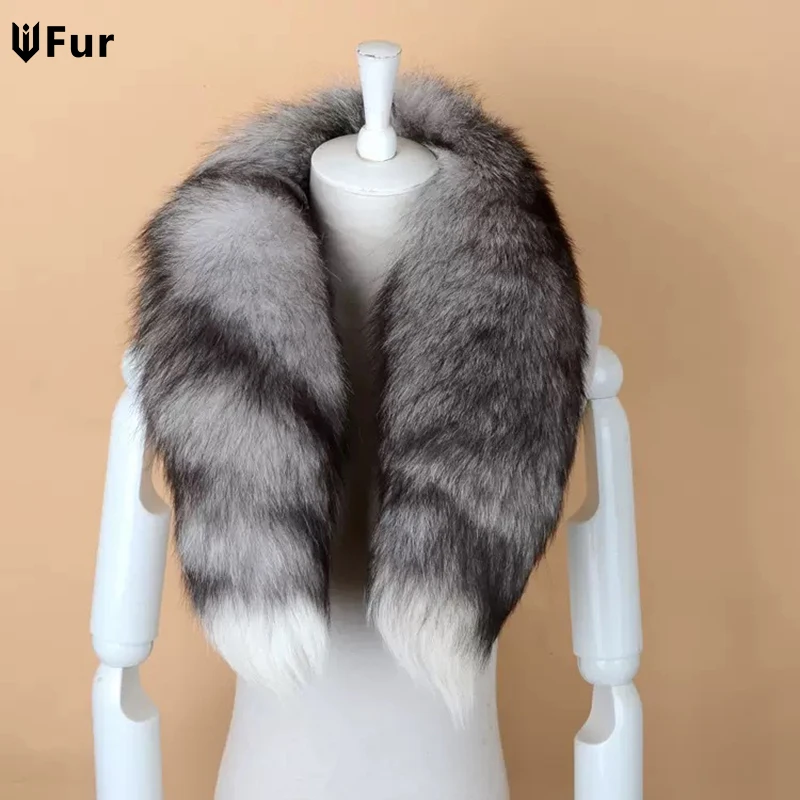 

Genuine natural fox fur scarf furry classic Drawstring fox tail Winter Women Men Natural Fur Collar Neck Warmer fur collar 90 cm