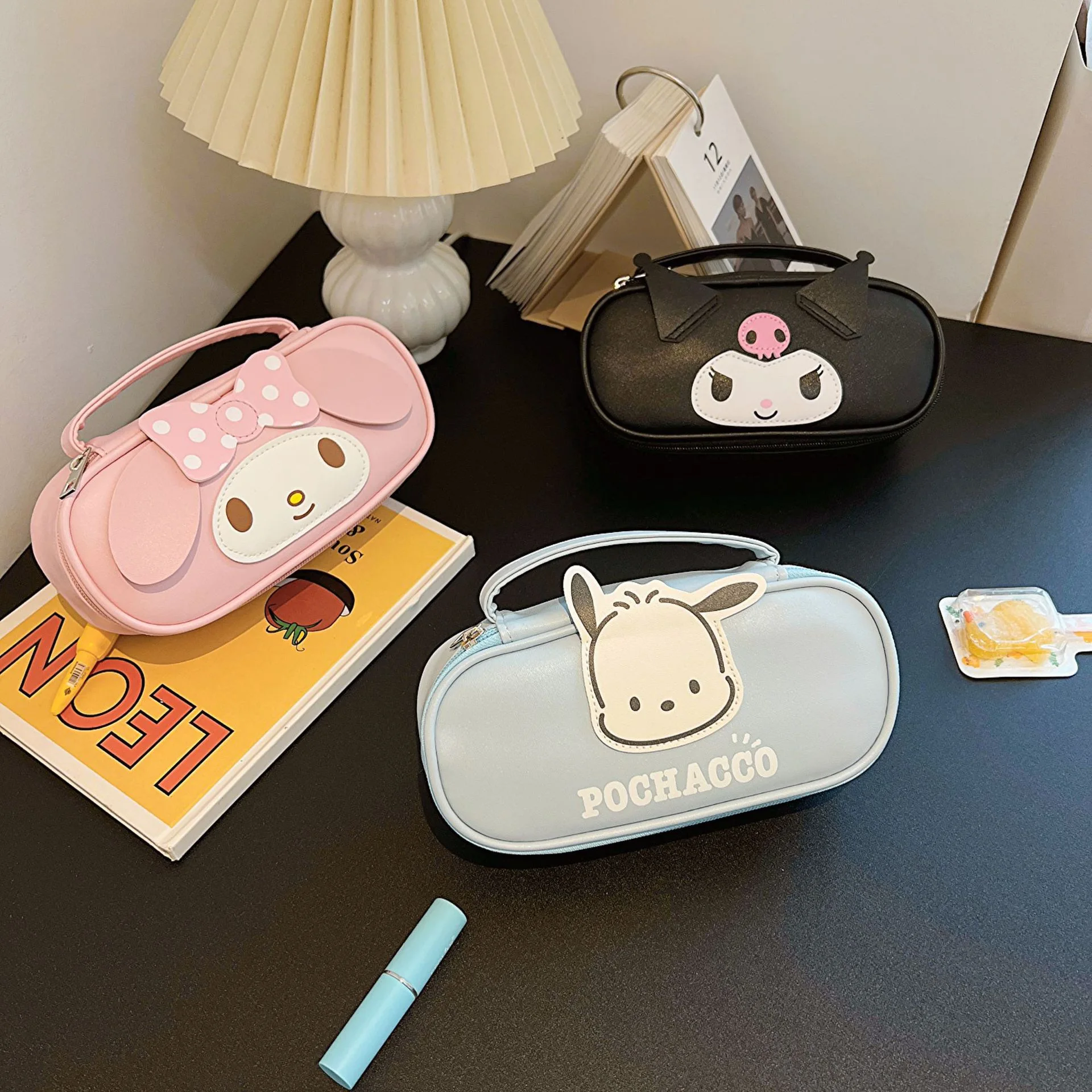 Sanrio Kuromi Cinnamoroll Melody Pochacco Pencil Capacity Pen Case Cute Cosmetic Bag ragazze studente forniture regali di cancelleria