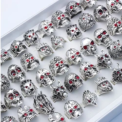 20Pcs/Lot Vintage Gothic Open Skull Rings For Women Mix Style Rock Punk Party Jewelry Accessories Wholesale