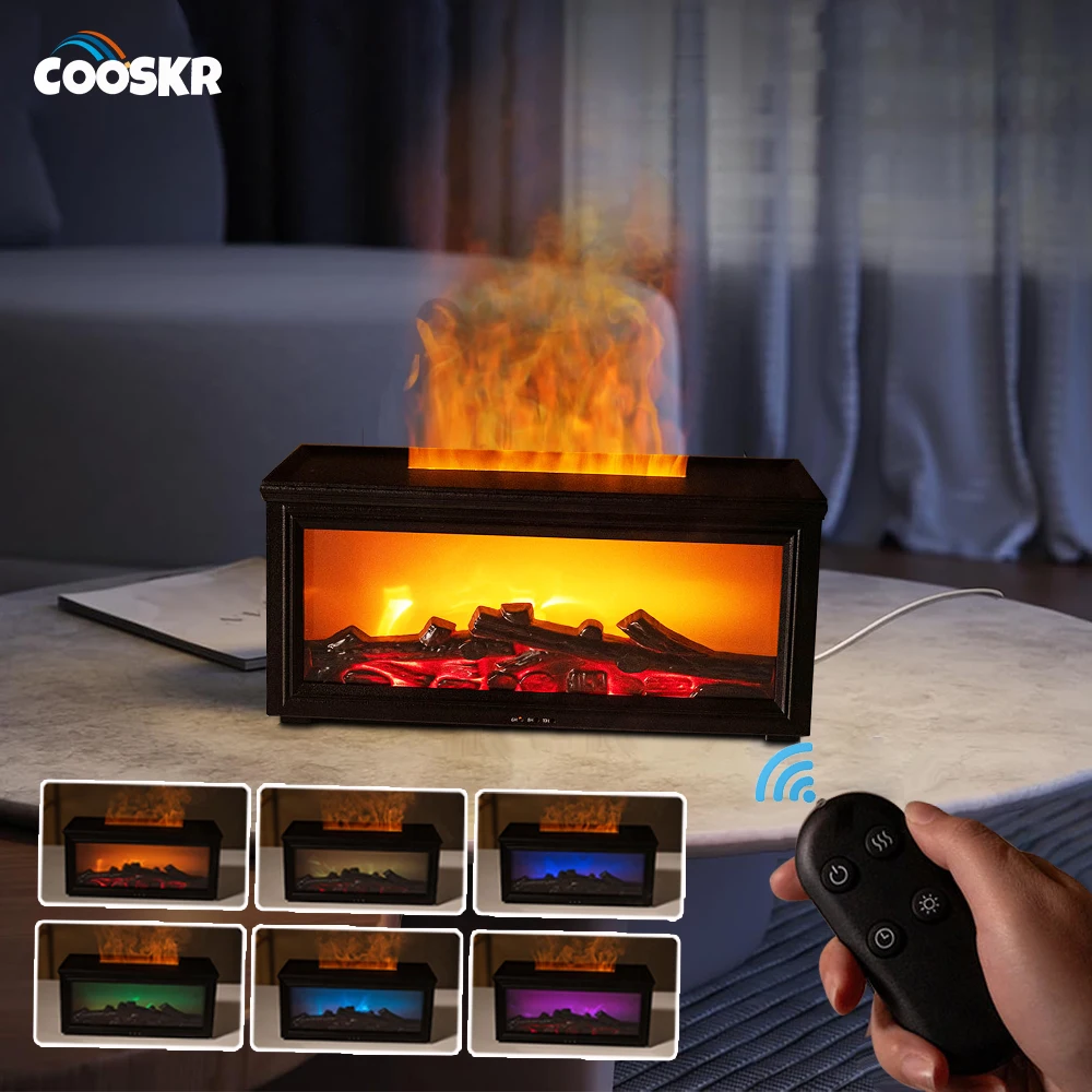 

Fireplace Air Humidifier Ultrasonic Essential Oil Diffuser Mist Cool Maker Aroma Humidifier Flame Fragrance Diffuser with Remote