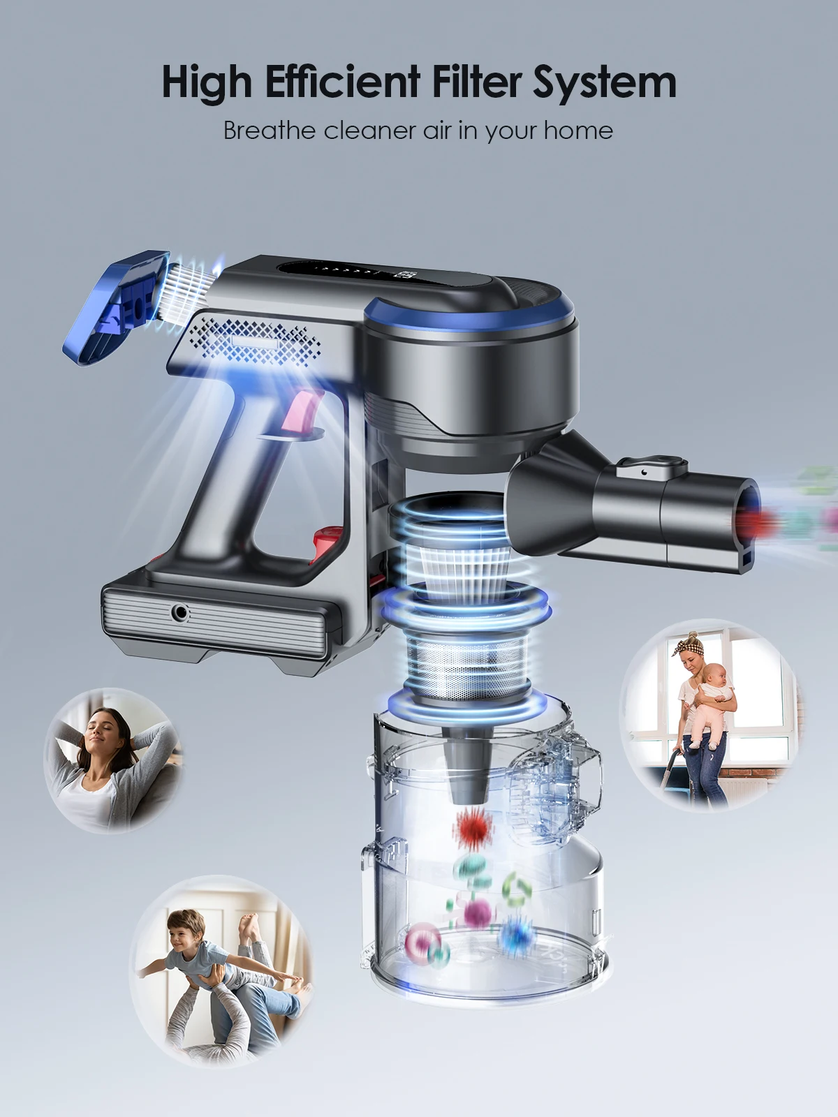 Honiture S12 450W Cordless vacuum cleaners 55 Mins for smart Home Appliance Removable Battery HD Touch Screen Wireless 38000PA