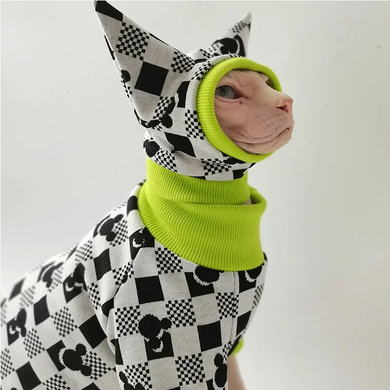 WMXZ Sphinx Hairless Cat Clothes Autumn Winter Jacket Warm Belly Protection Hat Tail Sleeve Dog Jumpsuit Outfit Coat Pet Sphynx