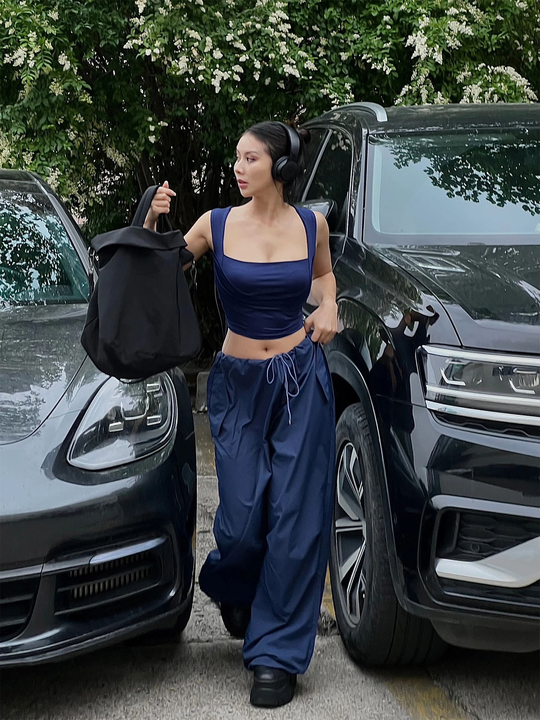 

DINDI Bella Hai Oversize Casual Pants Loose Long Trousers Street Sle Low Waist Wide Leg Pants with kets for Women
