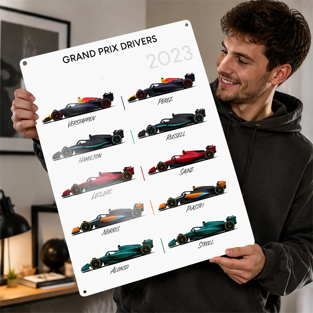 International Grand Prix Drivers 2023 Race Cars Aluminum Poster Customized Metal Tin Sign Paddock Style Wall Art For An Office
