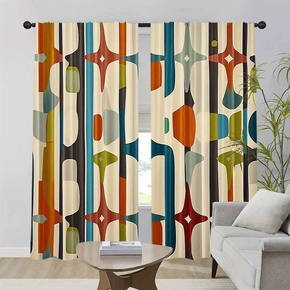 Abstract Geometric Modern Curtain Panels Window Treatment for Living Room and Bedroom Interior Home Decor Stylish Vertical Strip