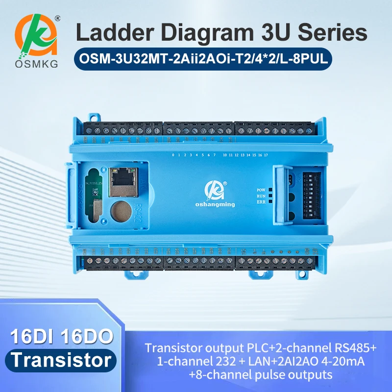 Oshangming  16 Input  16 Transistor Output PLC Analog Input Output  8 Pulse  Modbus RtuTCP with RS485 RS232 Lan PLC Controller