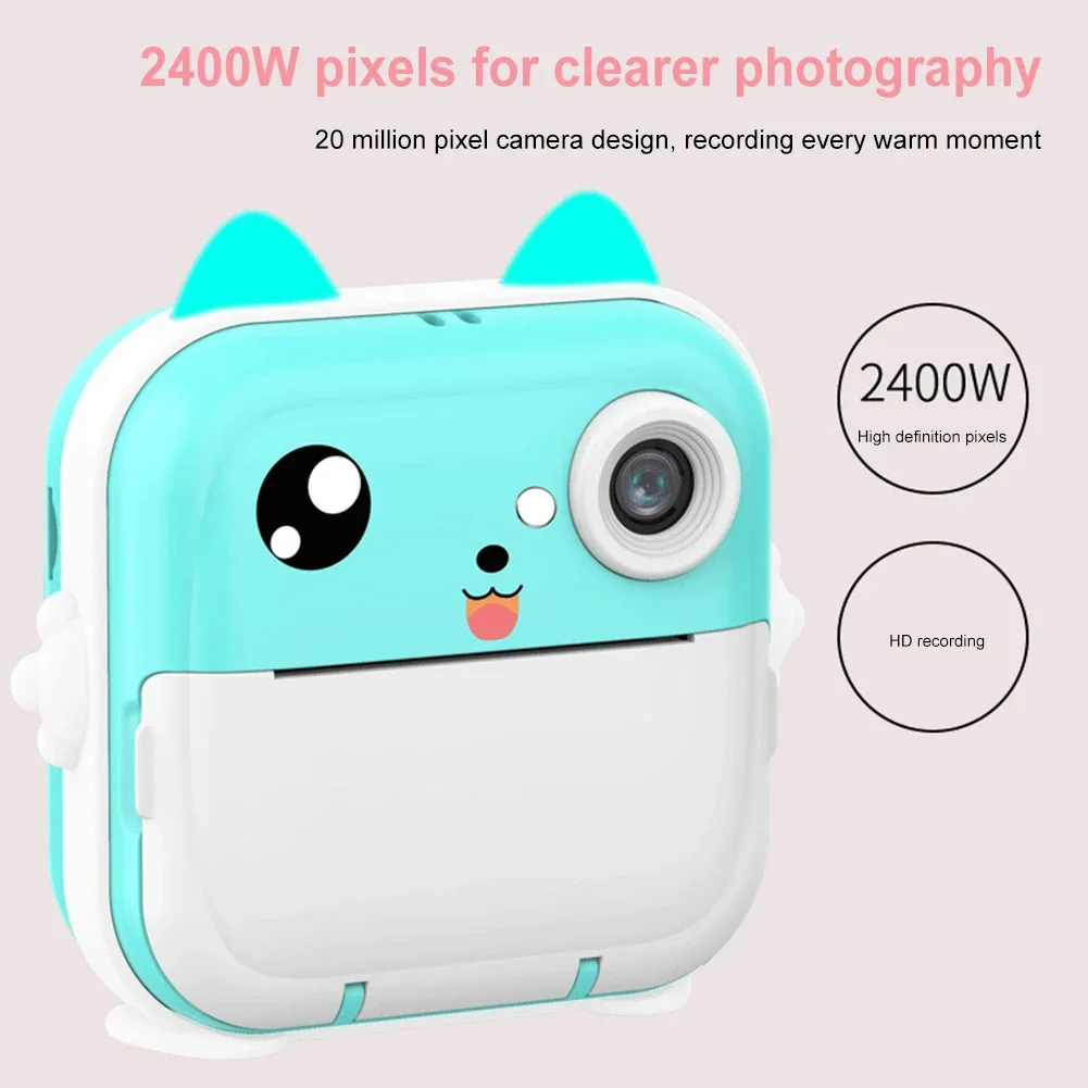 Kids Instant Print Camera Mini Thermal Printer 2.4Inch IPS Screen 2400W HD Video Photo Digital Camera Birthday Gifts Boys Girls