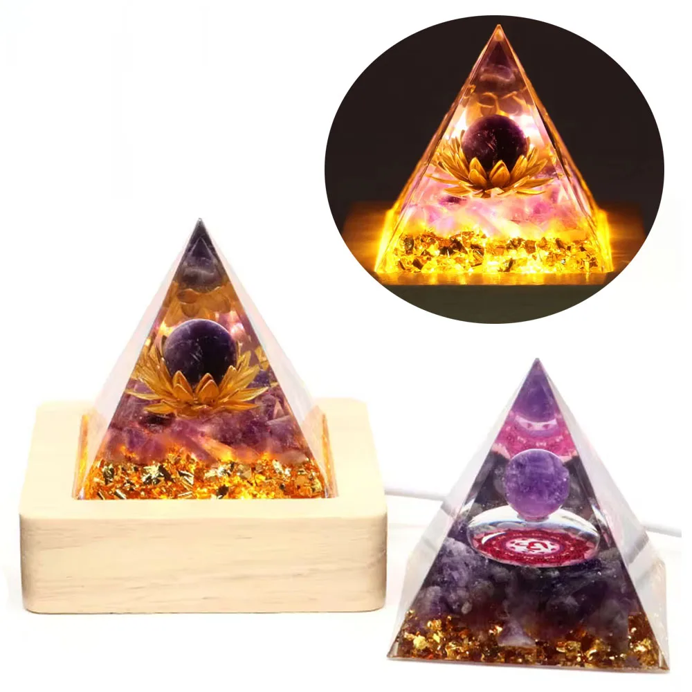 

2" Crystal Orgone Pyramid for Positive Energy Natural Stone Amethyst Chakra Healing Gemstones Orgonite Pyramids Home Decor Gift