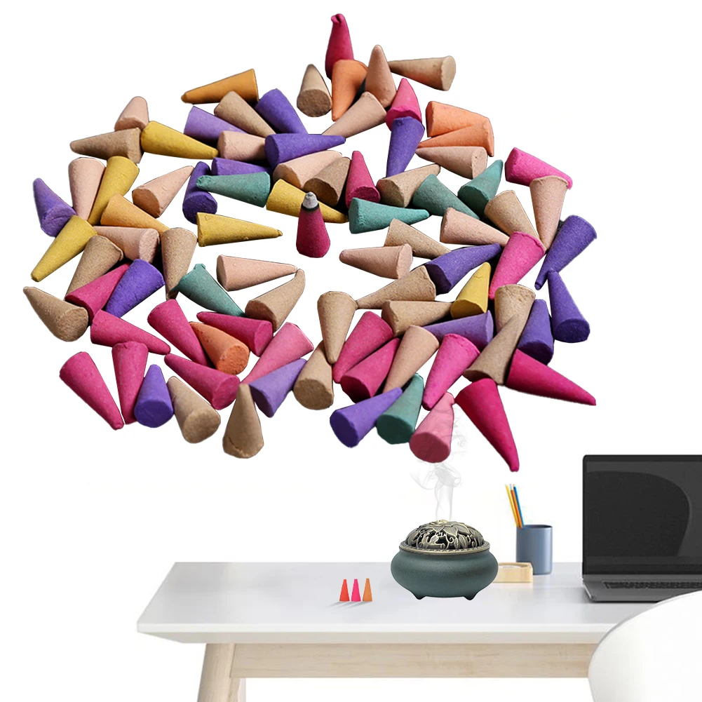 60Pcs Scented Incense Cones Colorful Fragrance Incense Cones Natural Scents Cones for