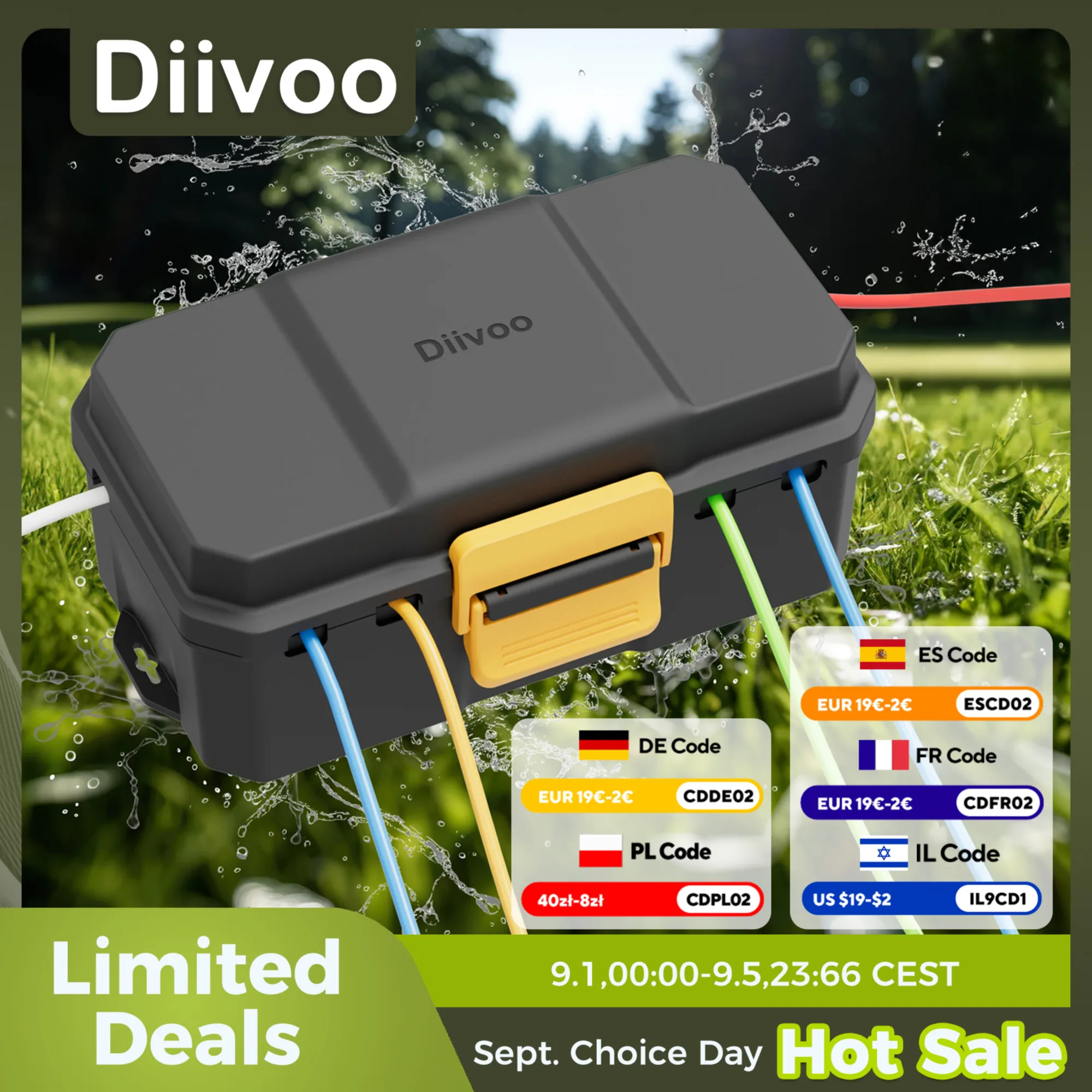 

Diivoo Outdoor Waterproof Electrical Box Outside 6 Cable Connection Socket Enclosure Protect Power Strip Timer Outlet Plug